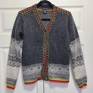 The Limited wool angora rabbit hair blend cardigan sweater Nordic fair isle S